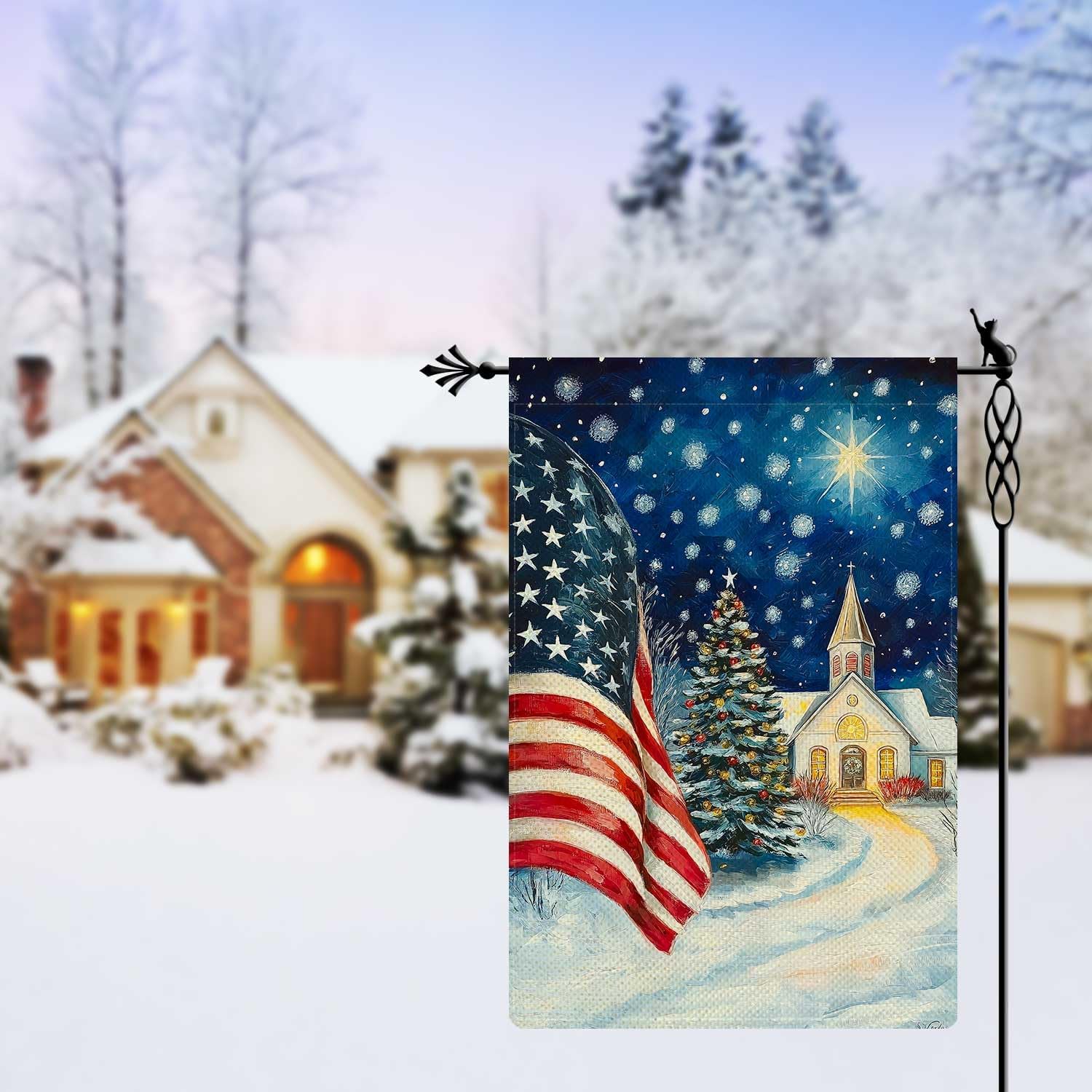 Christmas Night Garden Flag Patriotic America Flag Holy Night Garden Flag Nativity Vertical Double Sided Rustic Farmland Burlap Yard Lawn Outdoor Decor 12.5x18" - Image 3