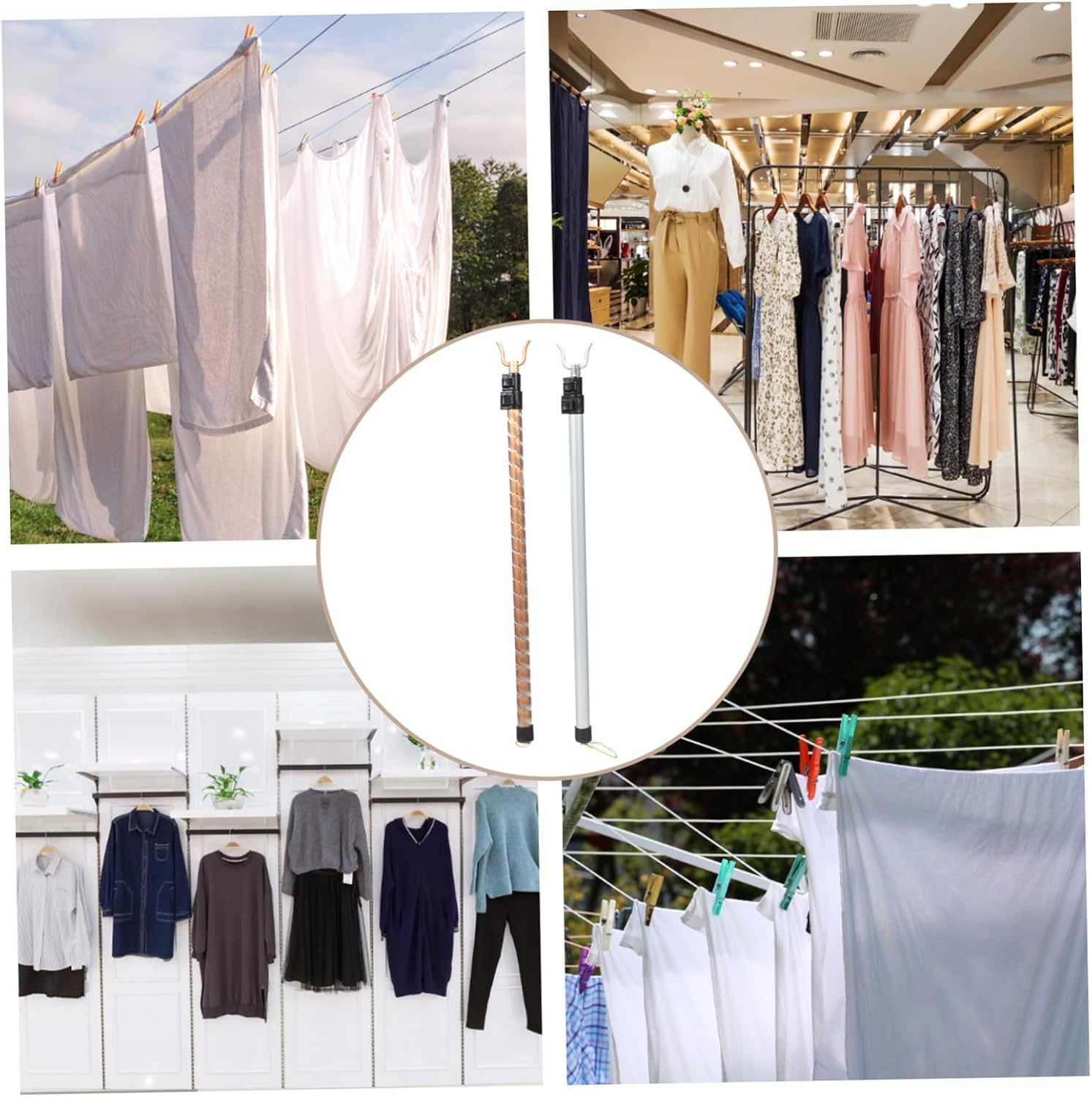 Zerodeko Reach Pole Hook 2Pcs Closet Reacher Aluminium Alloy Pole Reach Closet Hook Clothes Poles Fork Stick for Home Wardrobe Balcony