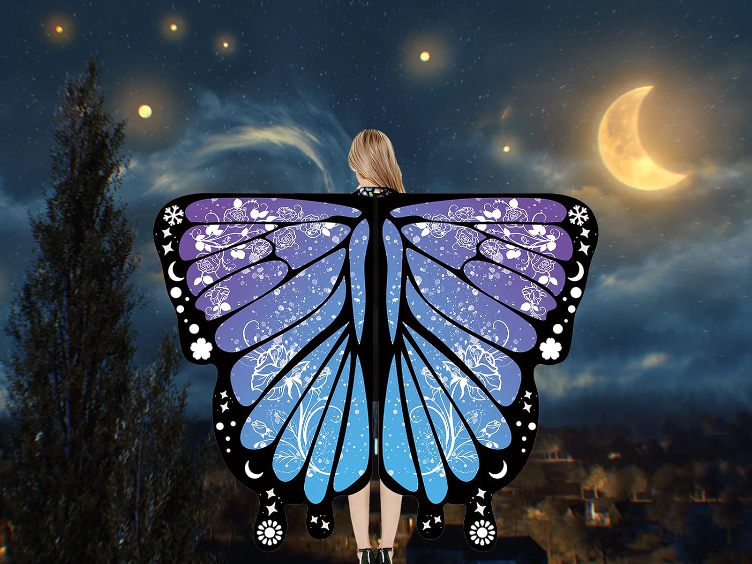 Miniatura 6 de RHAPHONY Alas de mariposa para mujer, disfraz de mariposa para adultos, accesorios de disfraz de Halloween, alas de hadas para fiestas, máscaras de