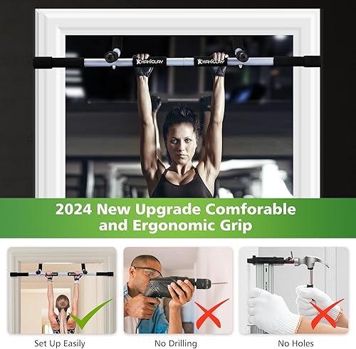 Miniatura 5 de KAKICLAY Barra de dominadas para puerta, barra colgante de agarre múltiple 2023 para gimnasio en casa, barra de entrenamiento total de acero grueso