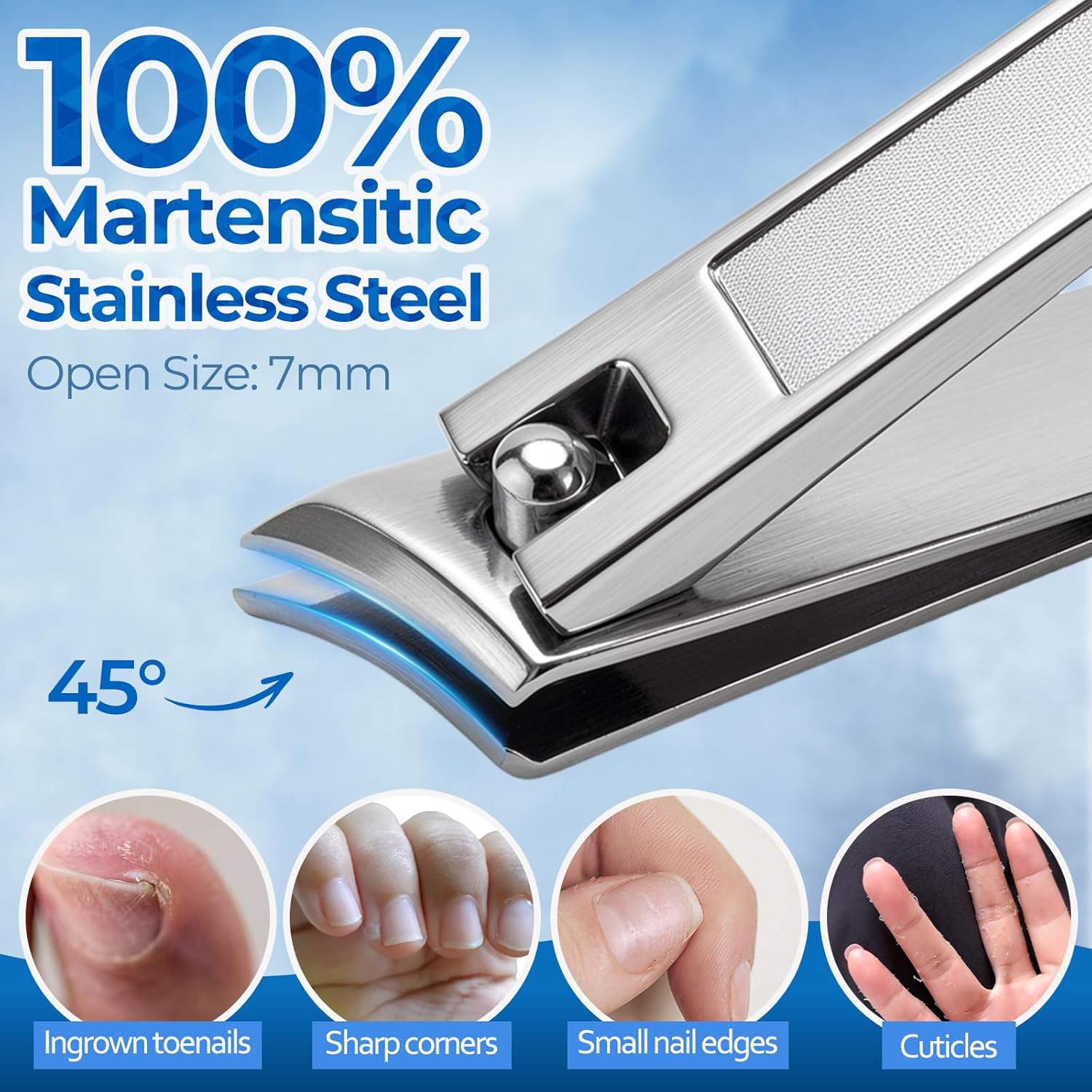 5Pcs Ingrown Toenail Removal Kit, Thick Toenail Clippers for Seniors, Heavy Duty Toenails Clippers for Men, Slanted Nail Clipper with Long Handle, Angled Head Toe Nail Clipper Senior Gift (Silver)
