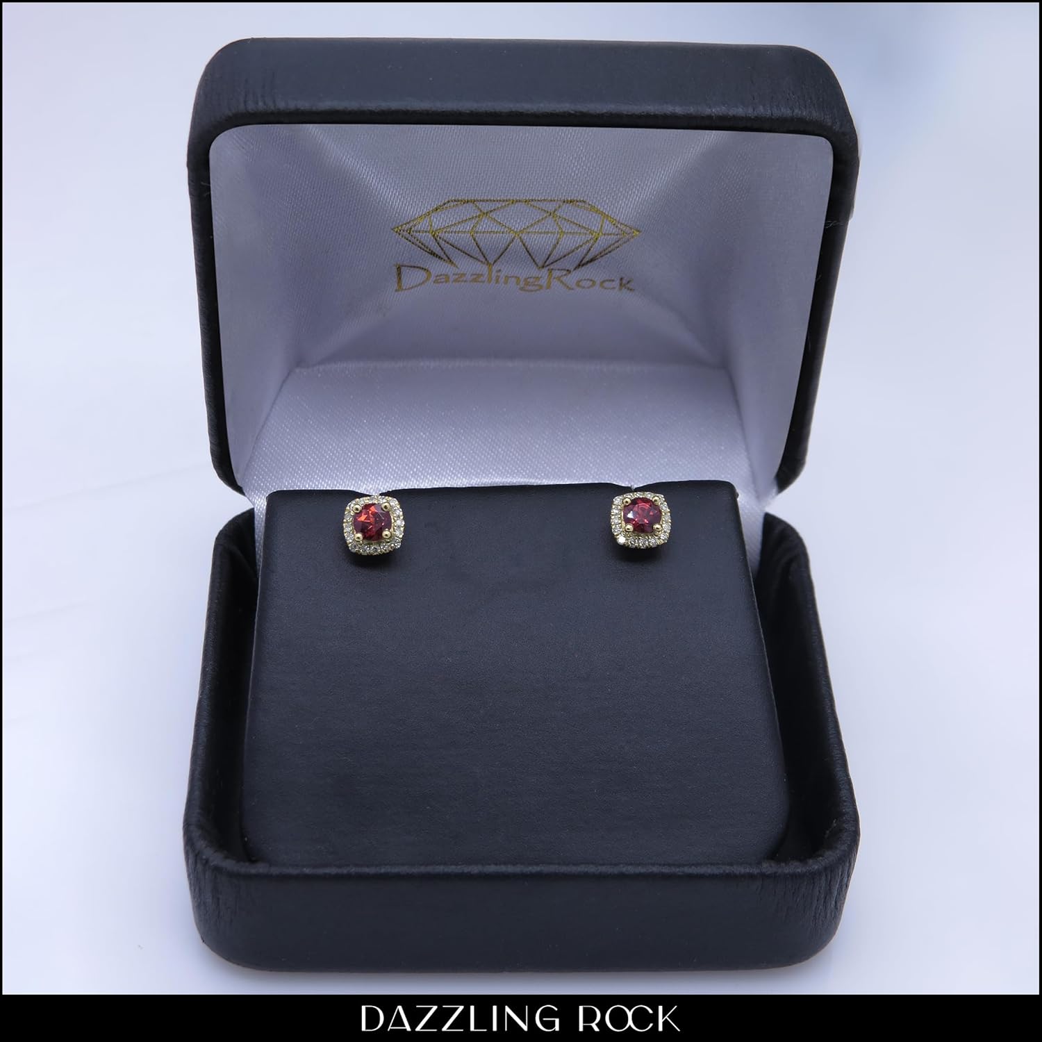Dazzlingrock Collection 3.50mm Center Round Garnet & White Diamond Halo Style Stud Earrings for Women in 10K Solid Gold