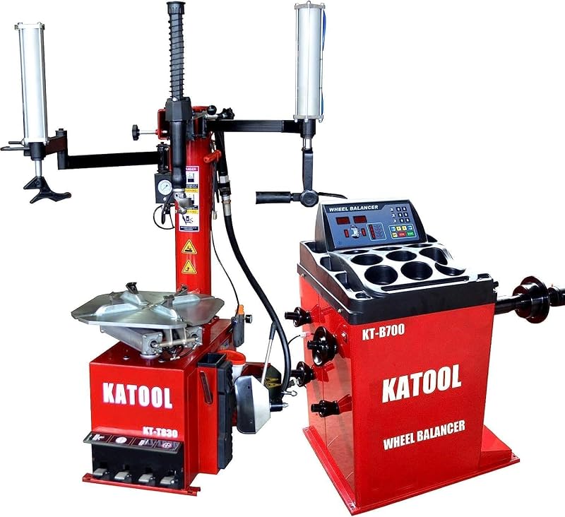 KT-T830+KT-B700 Desmontadora de llantas (⌀80 pulgadas) Combo de balanceadora de ruedas 2.0HP Bead Blaster Mandíbula de acero de aleación Motor de 120 V Equipo de garaje profesional para reparación de llantas y balanceo de ruedas (KT-T830 KT-B700)
