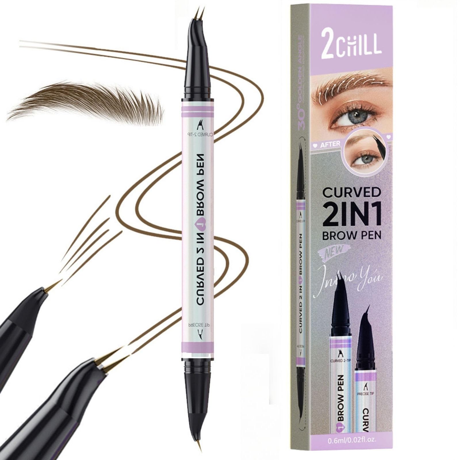 2CHILL Augenbrauenstift, Wasserfest Microblading Augenbrauen stift mit 2 Spitzen, Eyebrow Pencil mit 2-Zinken Gabelspitzen & Präziser Pinselspitze für Natürliches Make up (Dunkelbraun)