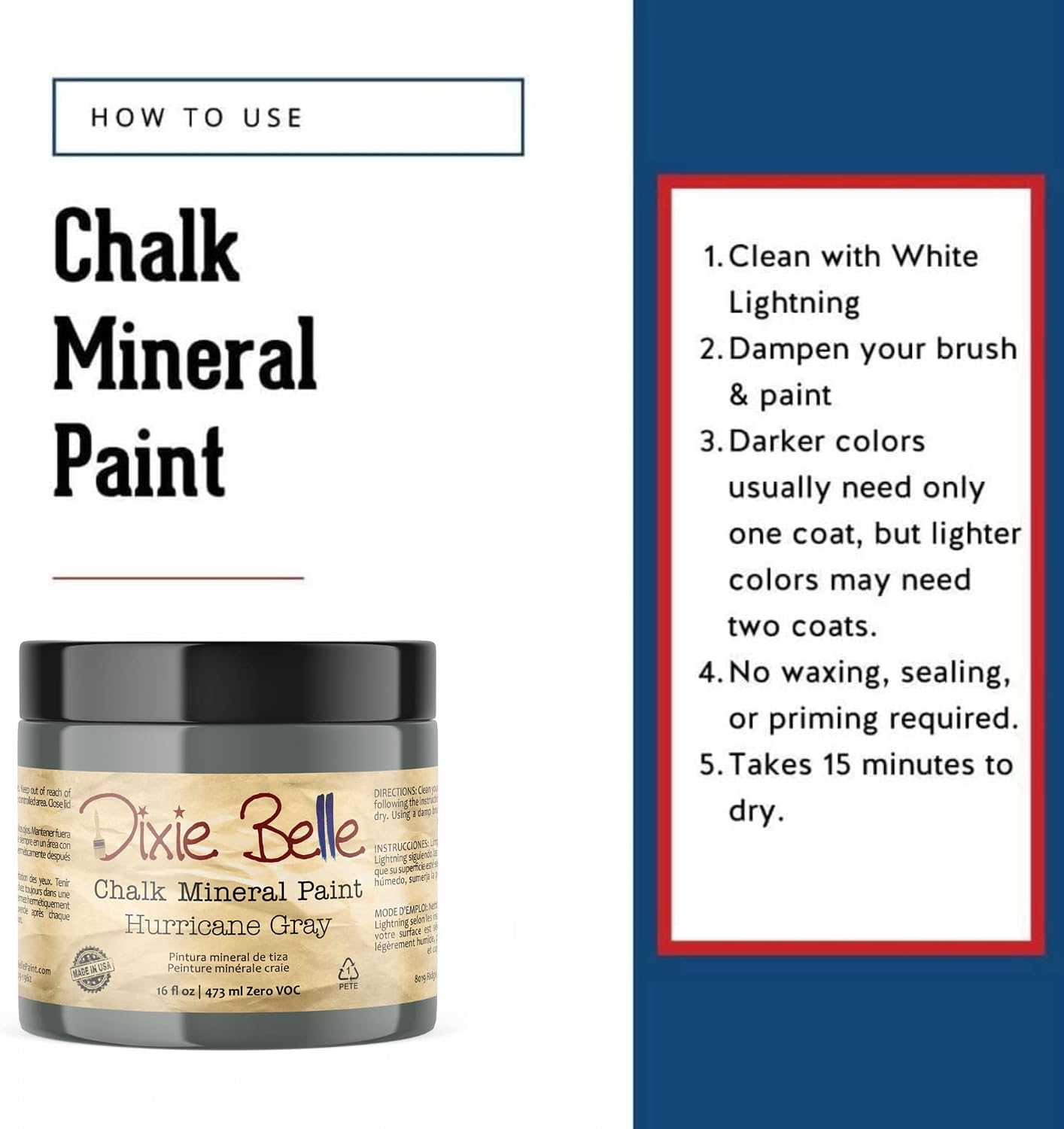 Dixie Belle Paint Company Chalk Finish Furniture Paint - Hurricane Gray (16oz) - Matte Medium Gray Chic Chalk Mineral DIY Furniture Paint