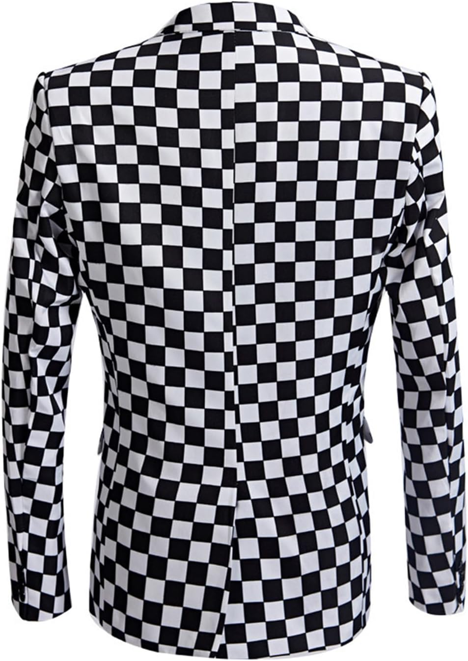Men's Blazer Black and White Checkerboard Suit Jacket One Button Coat