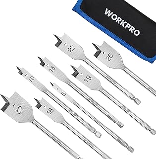 WORKPRO 8-Piece Spade Drill Bit Set, Carbon S...,