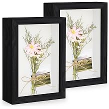 2pcs 4x6 Shadow Box Frame, 3D Picture Frame Display Cas with Real Transparent Glass for Photos, Memorabilia, Crafts, Souvenir, Wedding Memories, Baby Items - Black/ 1.2 Inch Depth