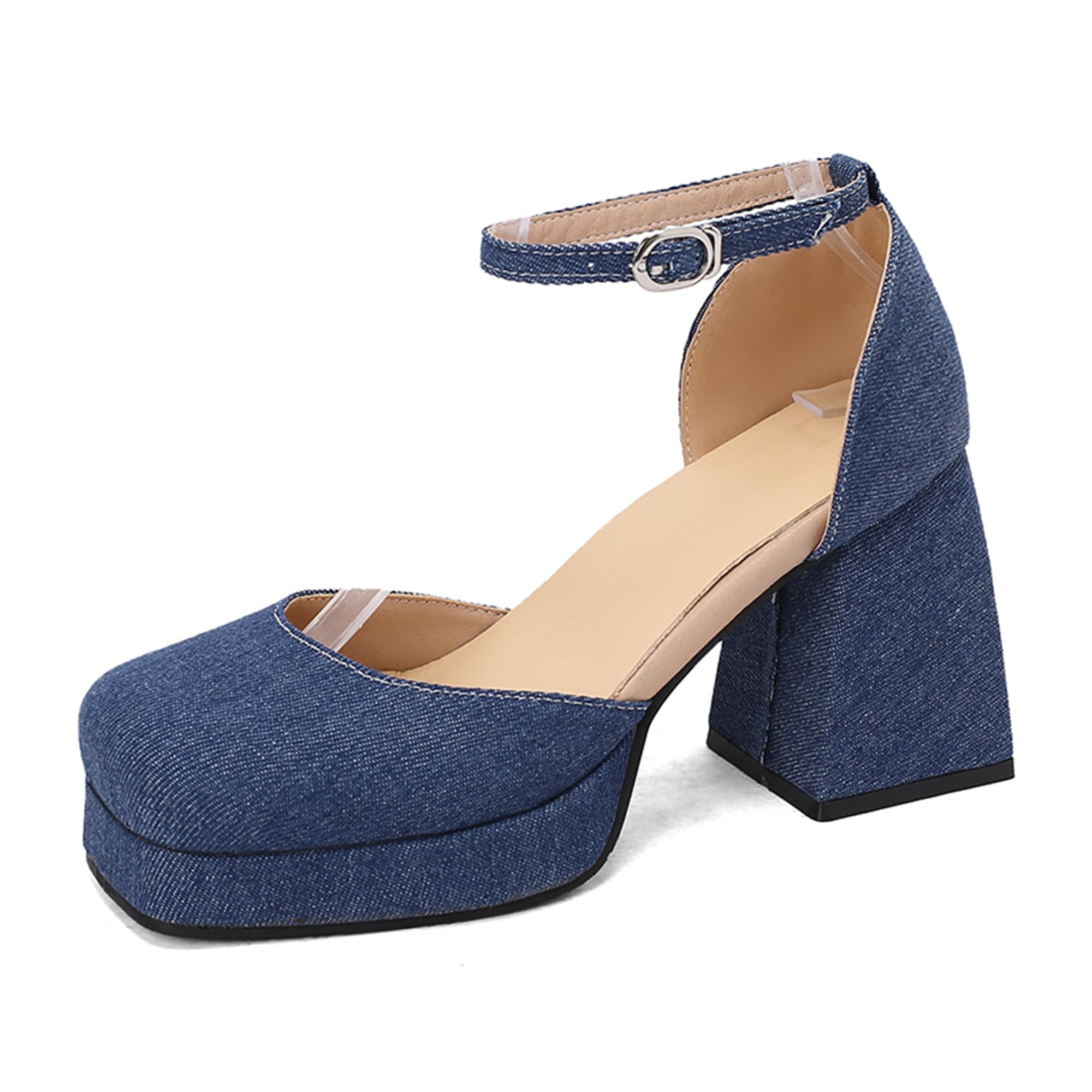 Zapatos Mary Jane sexys con Punta Cuadrada Cerrada y Tiras en Tobillo para Mujer,Tacones Bloque con Plataforma sexys,Sandalias tacón Elegantes para Fiesta