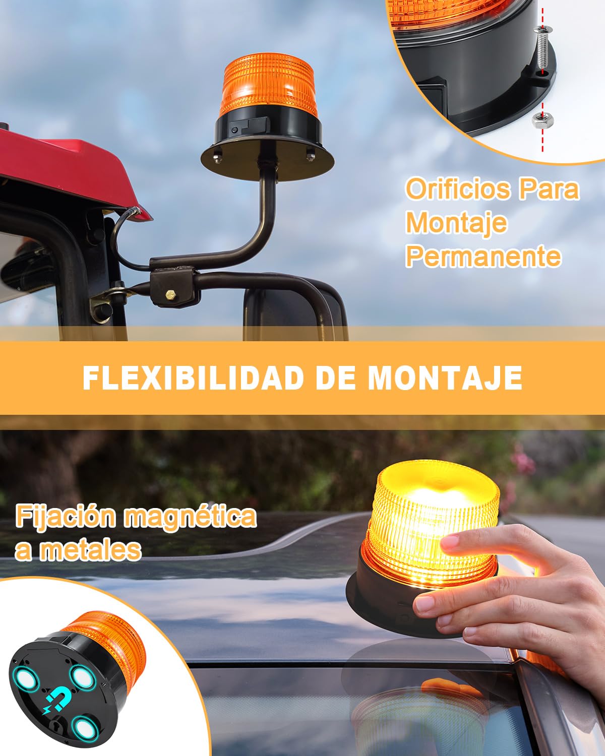 Dinfu 2 x rotativo led bateria LED Luminosa Magnética de Emergencia Recargable 12V-24V giratorio coche led bateria para coche tractor carrito de golf UTV remolque SUV J-eep