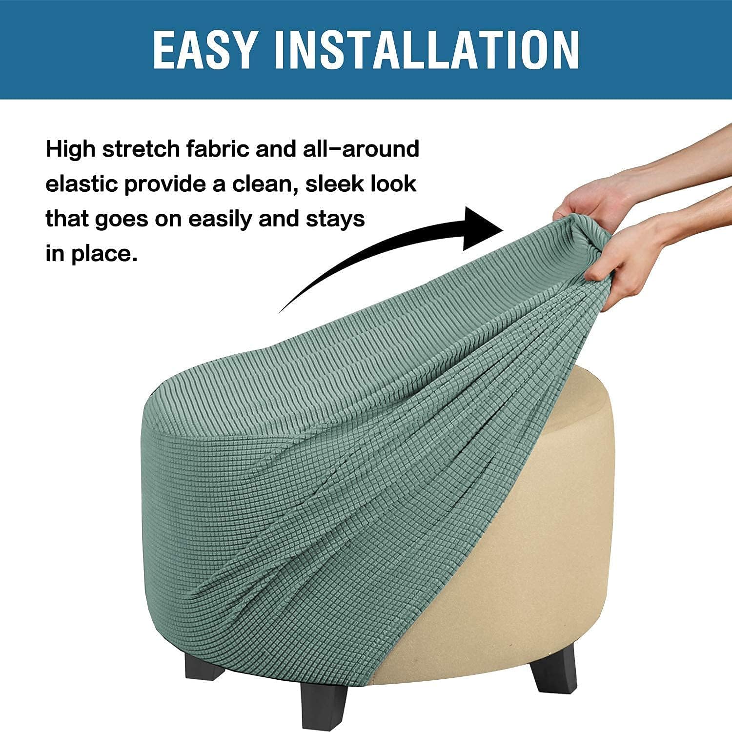 H.VERSAILTEX 1 Piece Recliner Slipcovers Bundles Round Ottoman Slipcover(Medium, Sage)