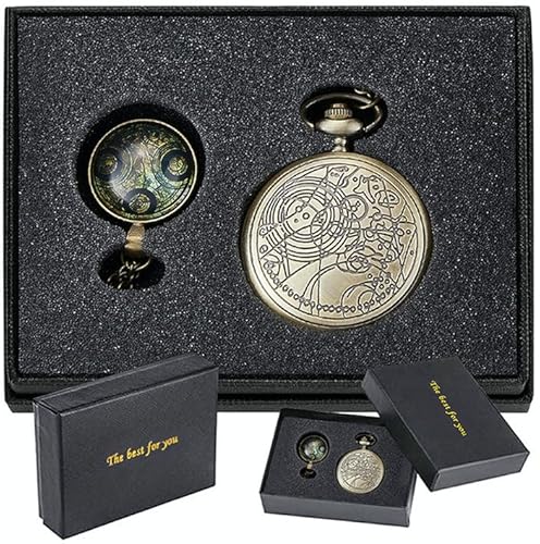 Tiong Nostalgia Retro Quartz Pocket Watch with Necklace Chain Bronze