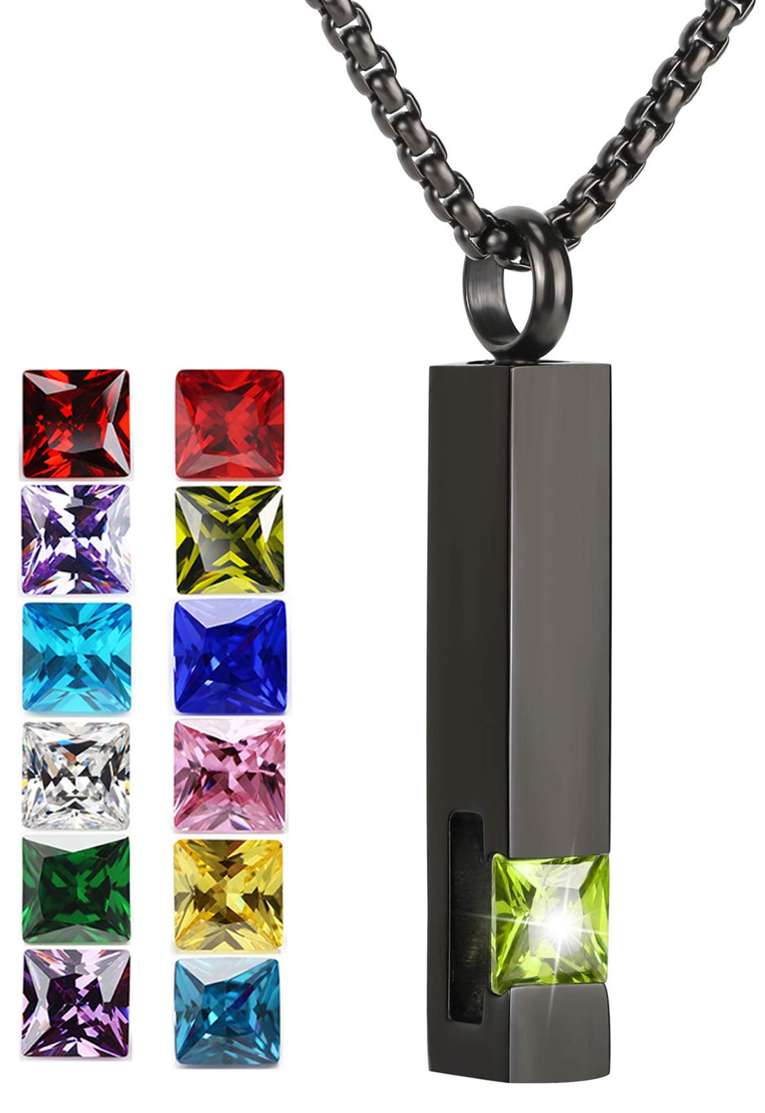 YOUFENG Urn Necklaces for Ashes Birthstone Cube Urns for Human Ashes Memorial Cremation Urn Locket Keepsake Ashes Jewelry
