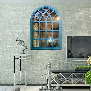 musa kazim Wooden Wall Mirror | Wall Mounted Mirror | Wall Decor | Wall Panel | Wall Frame | Mirror Frame | Hallway | Office (Color - Blue) (Size - 24x36 Inch)