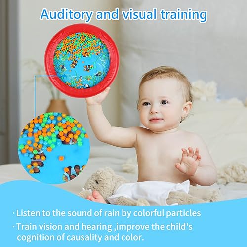 Vista 16 de Musfunny Tambor de océano Wave Bead Drums Gentle Sea Sound Music Gift Musical Educativo Sea Sound Drum Tool para niños y bebés (azul)