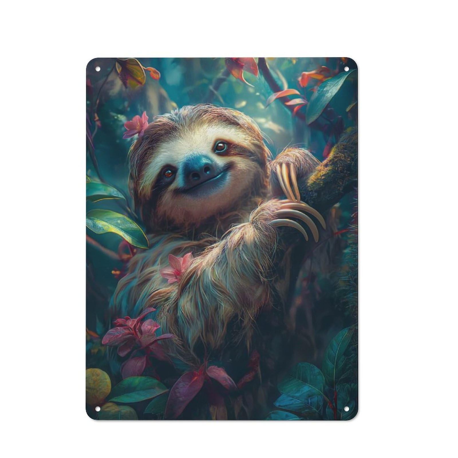 Junmoney Cute Sloth Tropical Forest Decorative Metal Plaque 40X30cm, Modern Retro Urban Room Decor For Workspace, Cafe, Hallway Or Garage