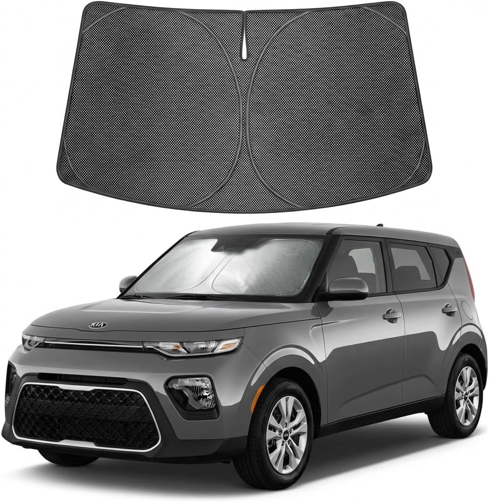 Proadsy Windshield Sun Shade Custom Fit Kia Soul 2020-2026 Ice Crystal Black Front Window Sunshade UV and Heat Blocker Foldable Visor Keeps Car Cooler for Summer Parking and Daily Use