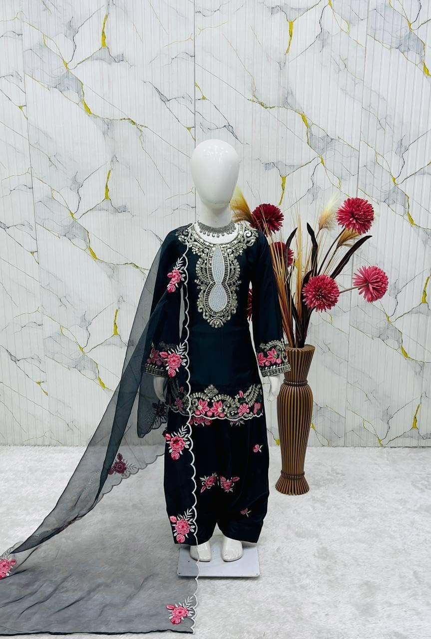 Girls Salwar Kameez Set, Ethnic Kurta Patiala Suit with Dupatta, Eid Wedding Party Wear