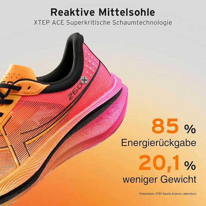 XTEP Men's 260X Running Shoes Upgraded Marathon Running Shoes with 85% Cushioning Racing Training Lightweight Carbon Plate Competition Running Shoes Cushioned Breathable Non-Slip