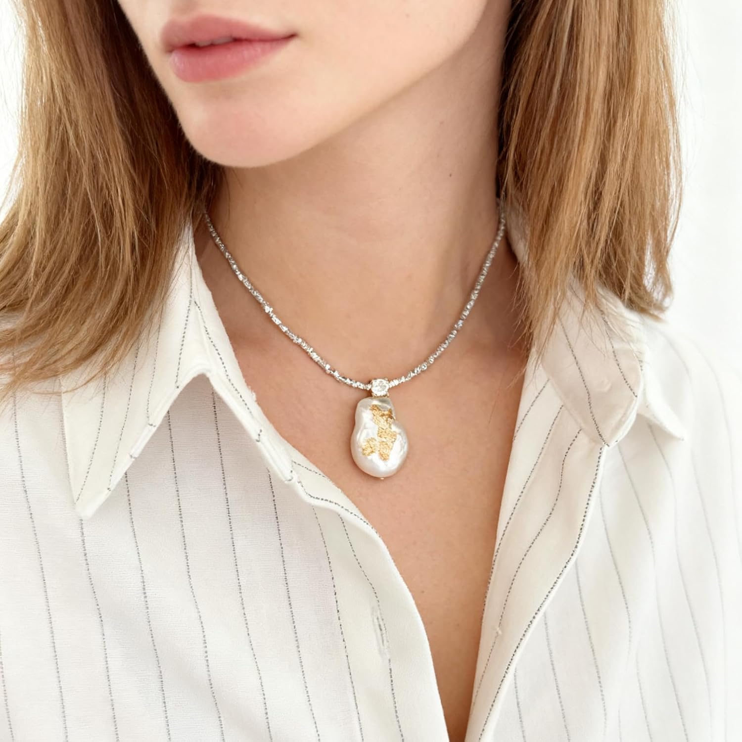 Freshwater Cultured Baroque Pearls Necklace in White|18K Gold Plated | 925 Sterling Silver|Jewelry Gift for Women