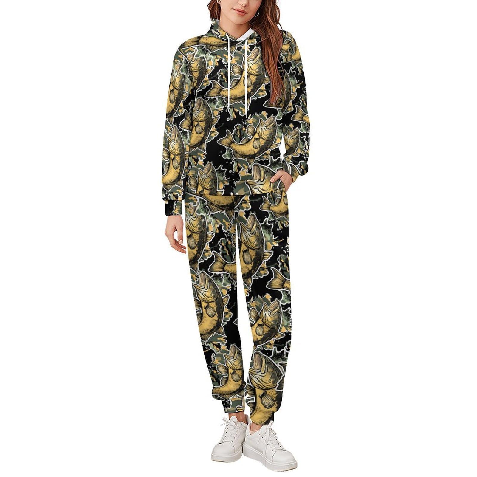 Bass Fish Camouflage Tute per gli Uomini Manica Lunga Felpa Con Cappuccio E Pantaloni Della Tuta Joggers Set Moda Tute
