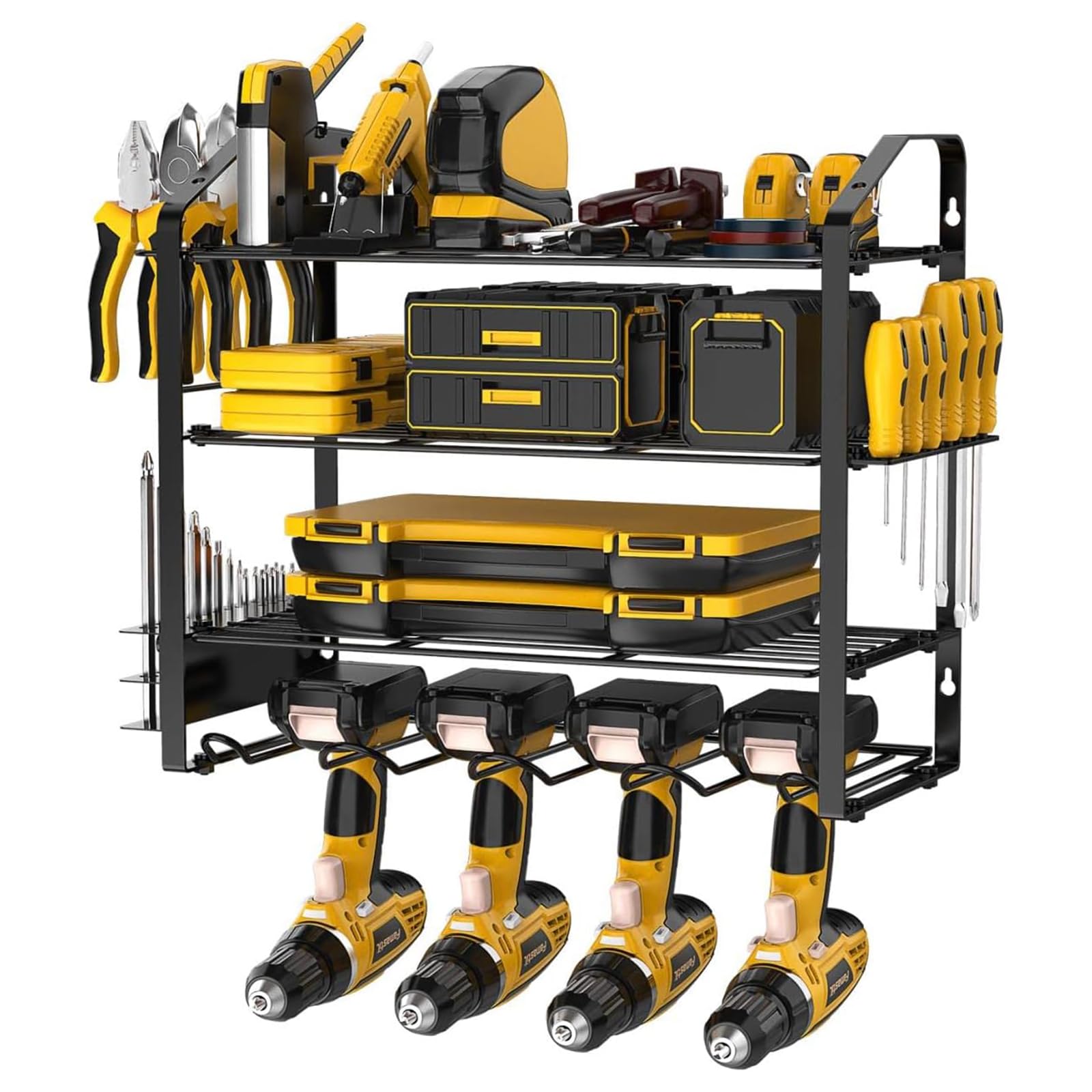4 Layers Power Tool Organizer Storage Rack, Wall Mount Drill Holder For Power Drill Tools, Space Saving, Sturdy And Durable, Easy To Install, Add More Storage Space To Garage, Home, Workshop, Etc