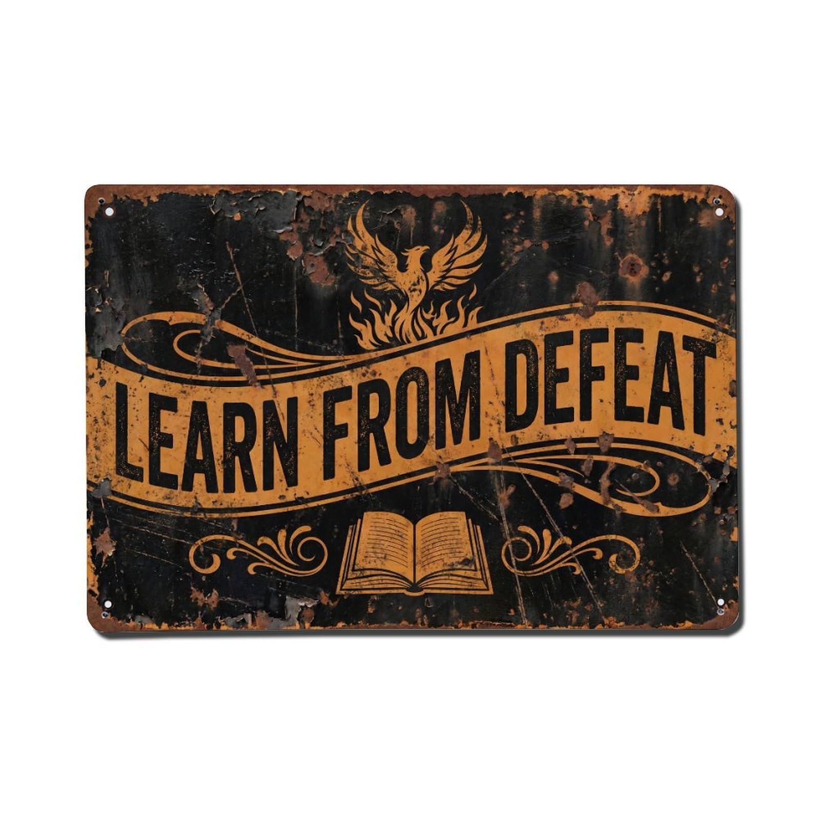 Learn from Defeat Wisdom Retro Motivational Slogans Vintage Metal Tin Sign Wall Decor for Cafe, Club, Garden Metal Poster 8x12Inch