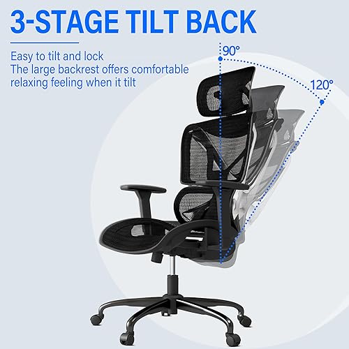 Miniatura 8 de GABRYLLY Silla de oficina ergonómica con soporte lumbar, silla de malla grande y alta con brazos 3D ajustables, reposacabezas y asiento suave, silla