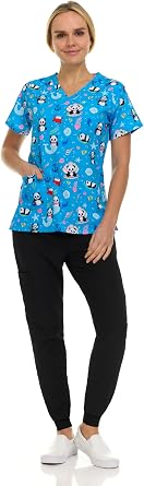 MediChic Womens Scrubs Set V-Neck Stretch Scrub Top with 8-Pocket Jogger Pants, Anti-Wrinkle Medical Workwear