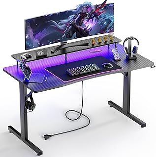 GTRACING 55 Inch Gaming Desk with LED Lights & Power Outlet, Computer Ga...