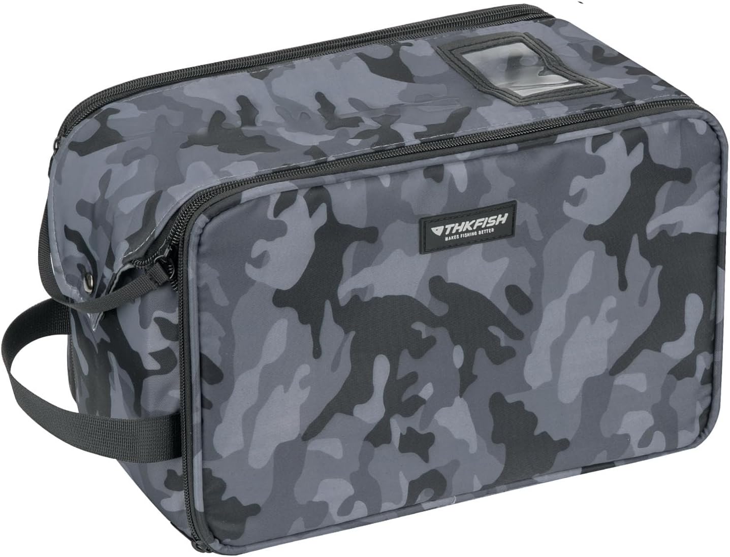 THKFISH Fishing Soft Plastic Bait Storage, Water-Resistant Extra-Large Clear Sleeves Bait Bag Storage For Fishing Accessories (Black Camo)