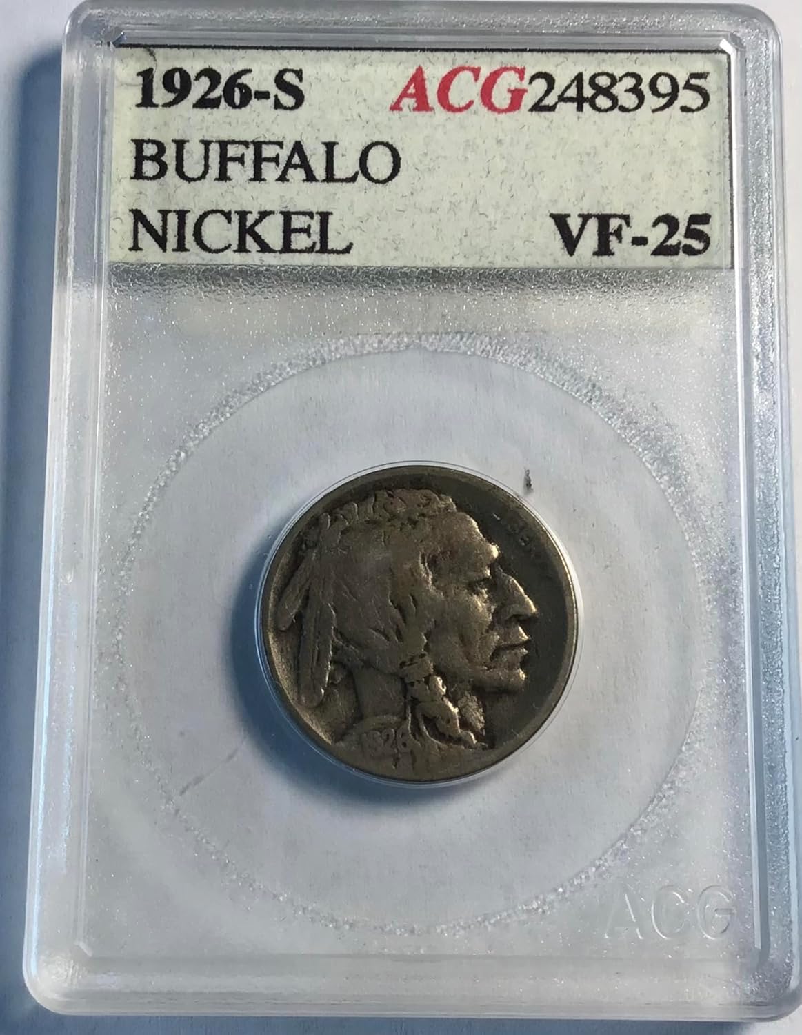 1926 S Buffalo Indian Nickel ACG Very Fine VF25