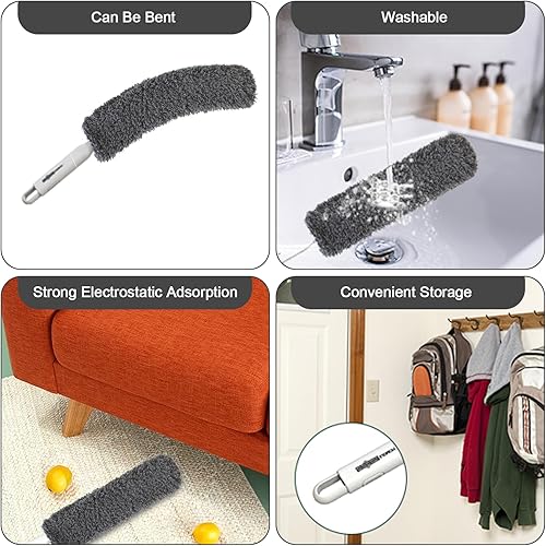 Miniatura 5 de EHOMGUI Plumero de microfibra 4 piezas con poste de extensión de 30 a 90 pulgadas, plumero largo extensible con cabezal flexible reutilizable para