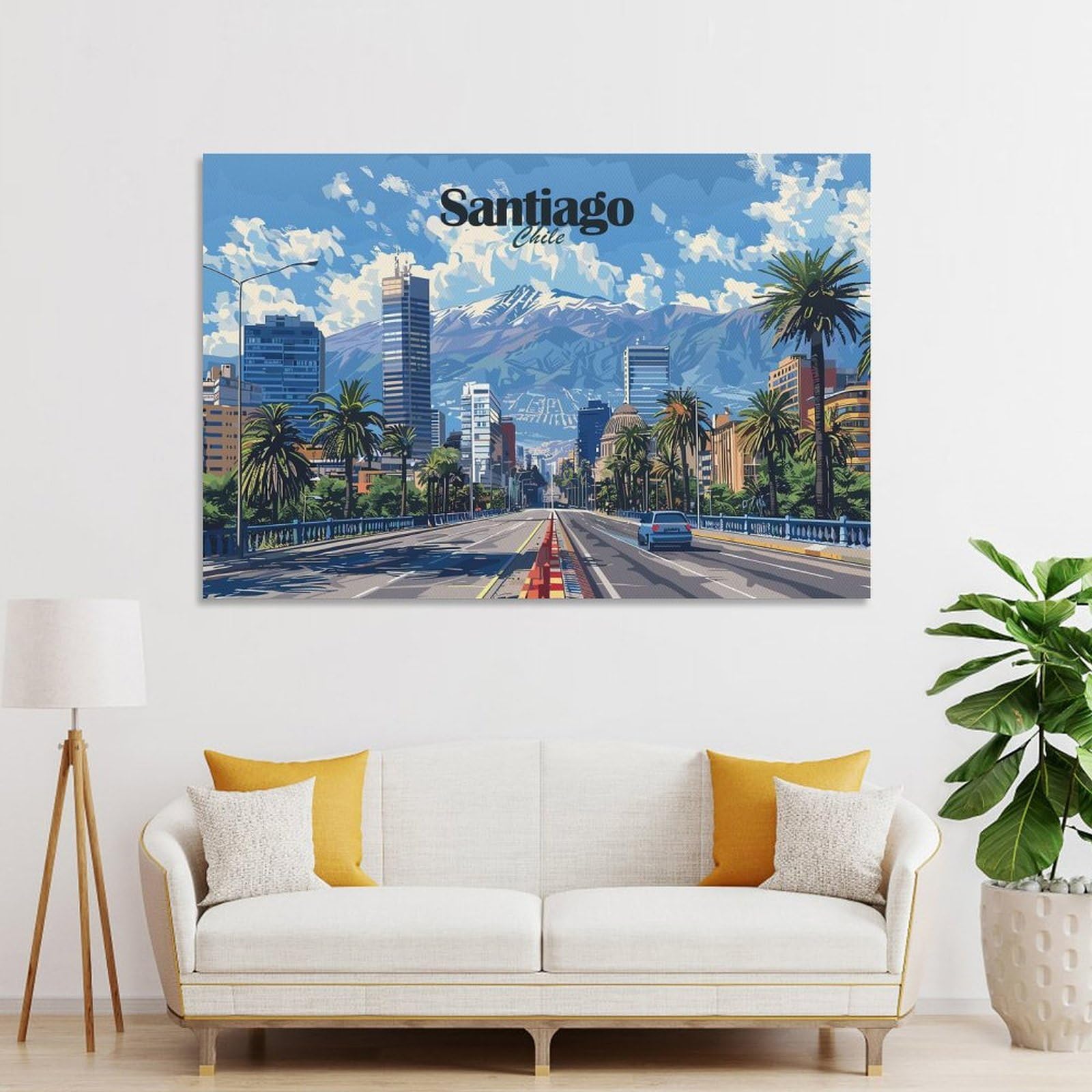 Junmoney Santiago, Chile Cityscape Canvas Art Print, 08x12inch(20x30cm), for Picture Wall Styling in Lounge Or Bedroom, Wall Decor Suited to Curated Displays