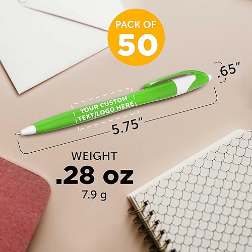 Miniatura 5 de DISCOUNT PROMOS Juego de 50 bolígrafos de oficina de plástico de dos tonos paquete personalizado a granel tinta verde ideal para oficina escuela