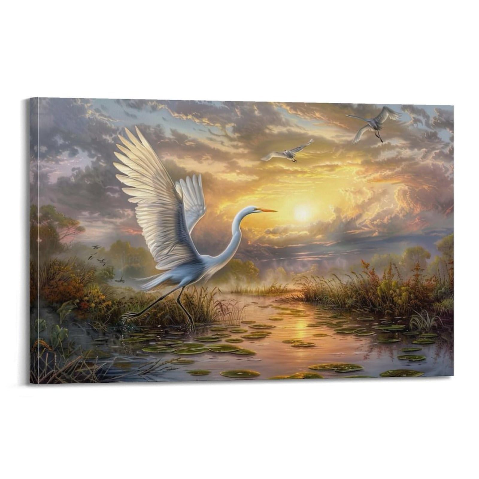 ZSZWHJ Animal Artwork Poster Egrets in The Lake Poster Decorative Painting Canvas Wall Posters And Art Picture Print Modern Family Bedroom Decor Posters 20x30inch(50x75cm)