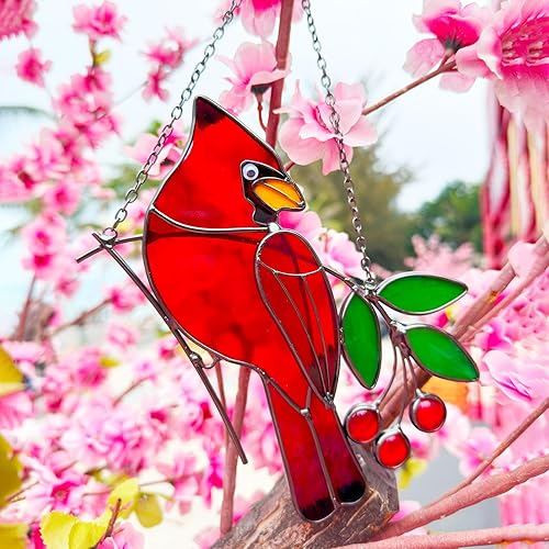 Miniatura 9 de Cardinal - Adorno colgante de vitral para ventana, atrapasoles para ventana de interior, atrapasoles cardenal para mamá, abuela, amantes de los