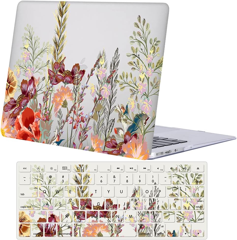 Bandless Case Compatible with MacBook Pro 13 inch 2020 2019 2018 2017 2016 Release A2338(M1) A2251 A2289 A2159 A1989 A1706 A1708, Plastic Hard Case Shell Cover & Keyboard Skin Cover - Flower