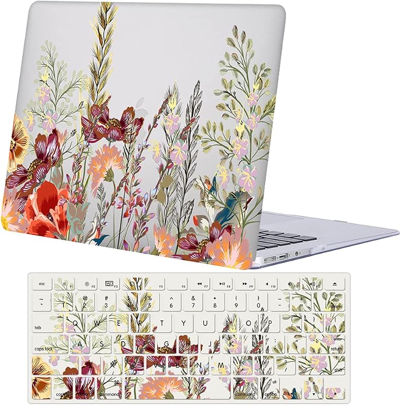 Case Compatible with MacBook Air 11 Inch Model A1370 & A1465, 2 in 1 Matte Plastic Laptop Hard Shell Snap on Case Bundle with Keyboard Cover for Mac Air 11,6" - Flower