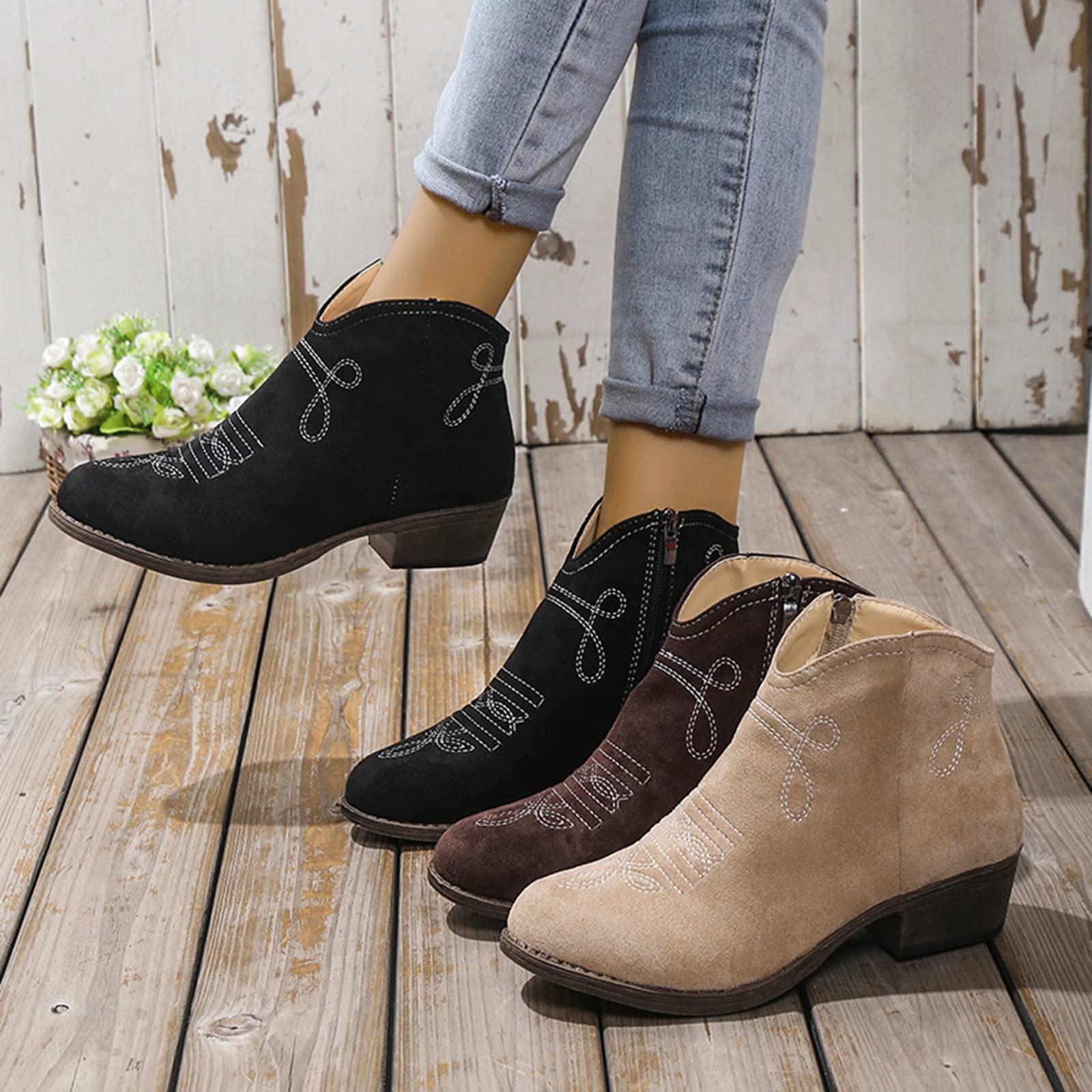 Generisch Botas de vaquero para mujer, botas de verano, botines para festival, botines moteros, hippie, botas de equitación