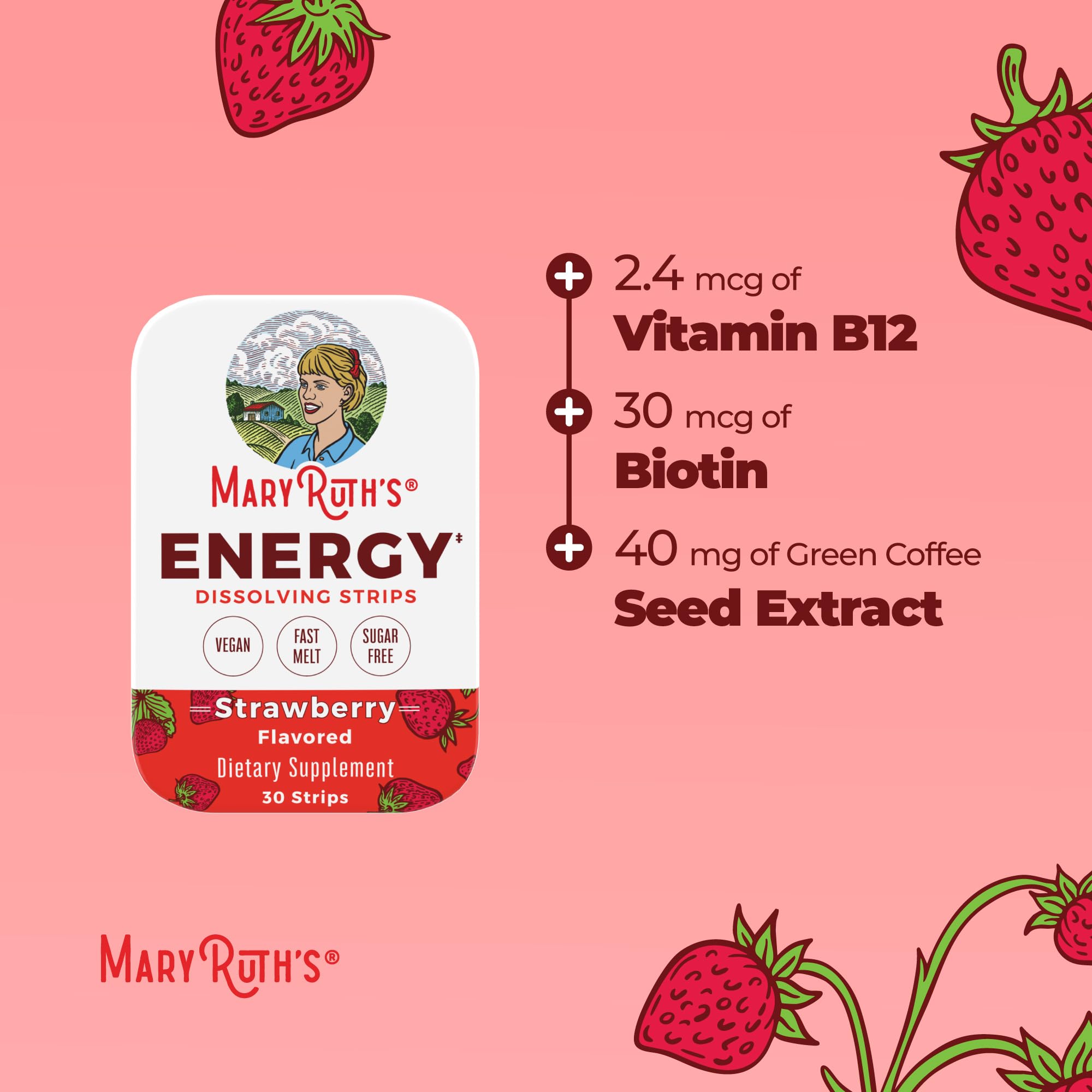MaryRuth's Energy Dissolving Strips, B Vitamin Complex, 30 Count, Vegan — Amazon image 7