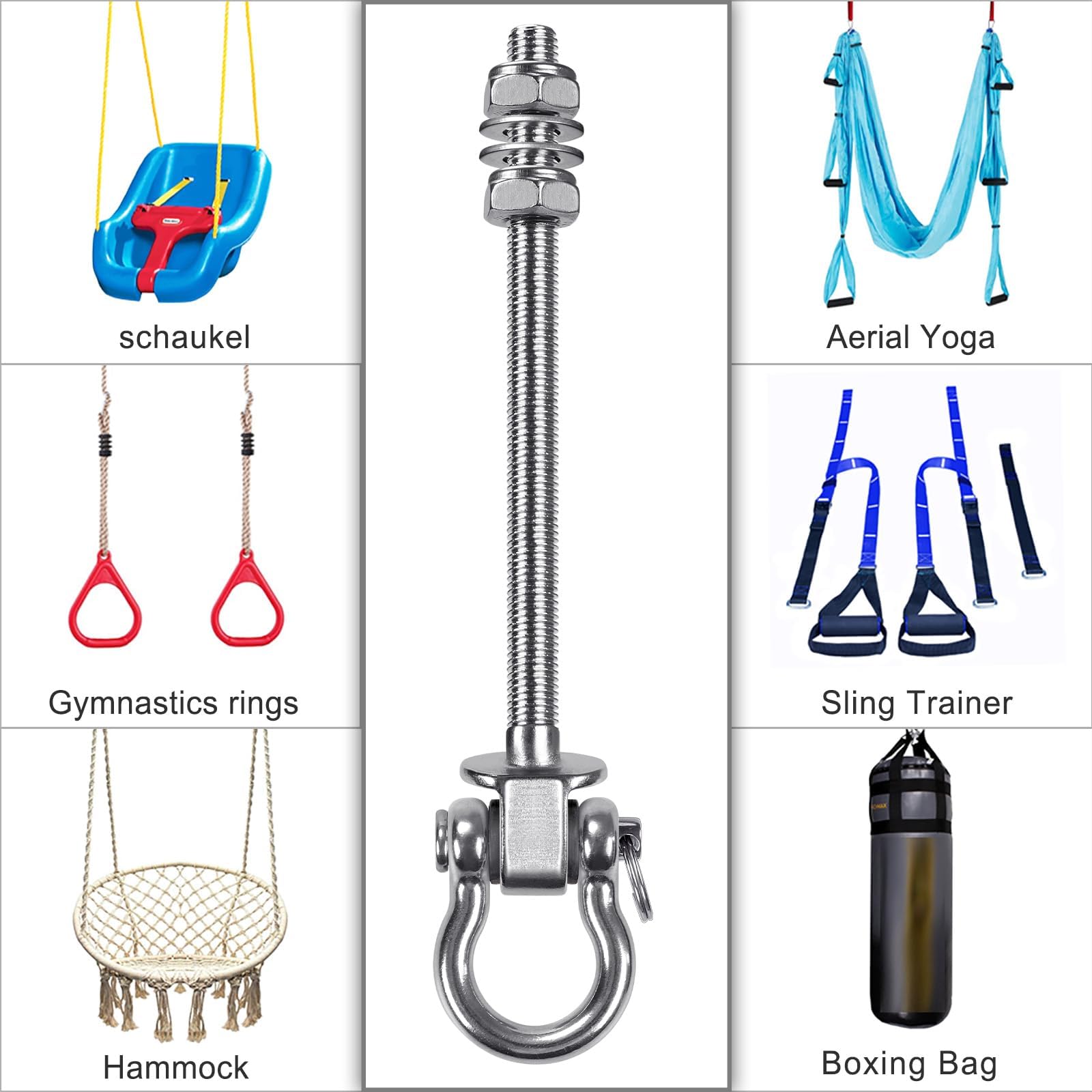 SELEWARE Juego de 2 ganchos de techo resistentes – 304 de acero inoxidable 304, soporte de techo con rodamientos para sillón, porche, terraza, parque infantil, columpio