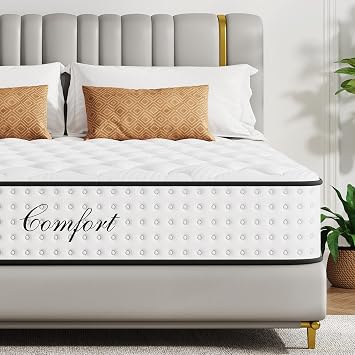 King Size Mattress, 10 Inch King Mattress with Memory Foam, 7 Zone Pocket Sprungs Mattresses with Breathable Knit Fabric, Medium Firm, Motion Isolation