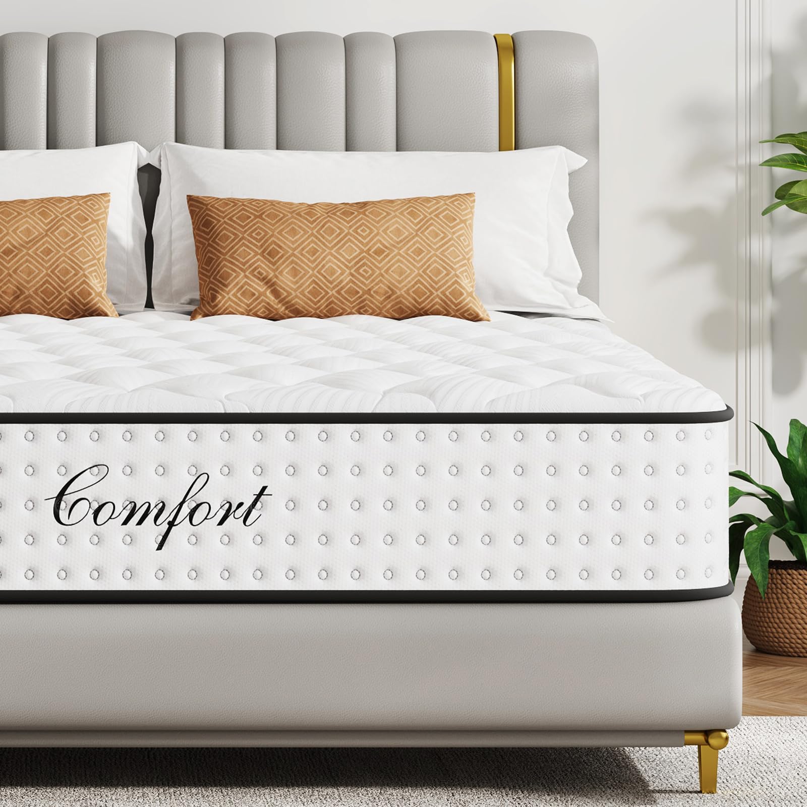 Niqooia Double Mattress, 10 Inch Hybrid Double Bed Mattress with Memory Foam 4FT6, 7 Zone Pocket Sprungs Mattresses with Breathable Knit Fabric, Medium Firm, Motion Isolation
