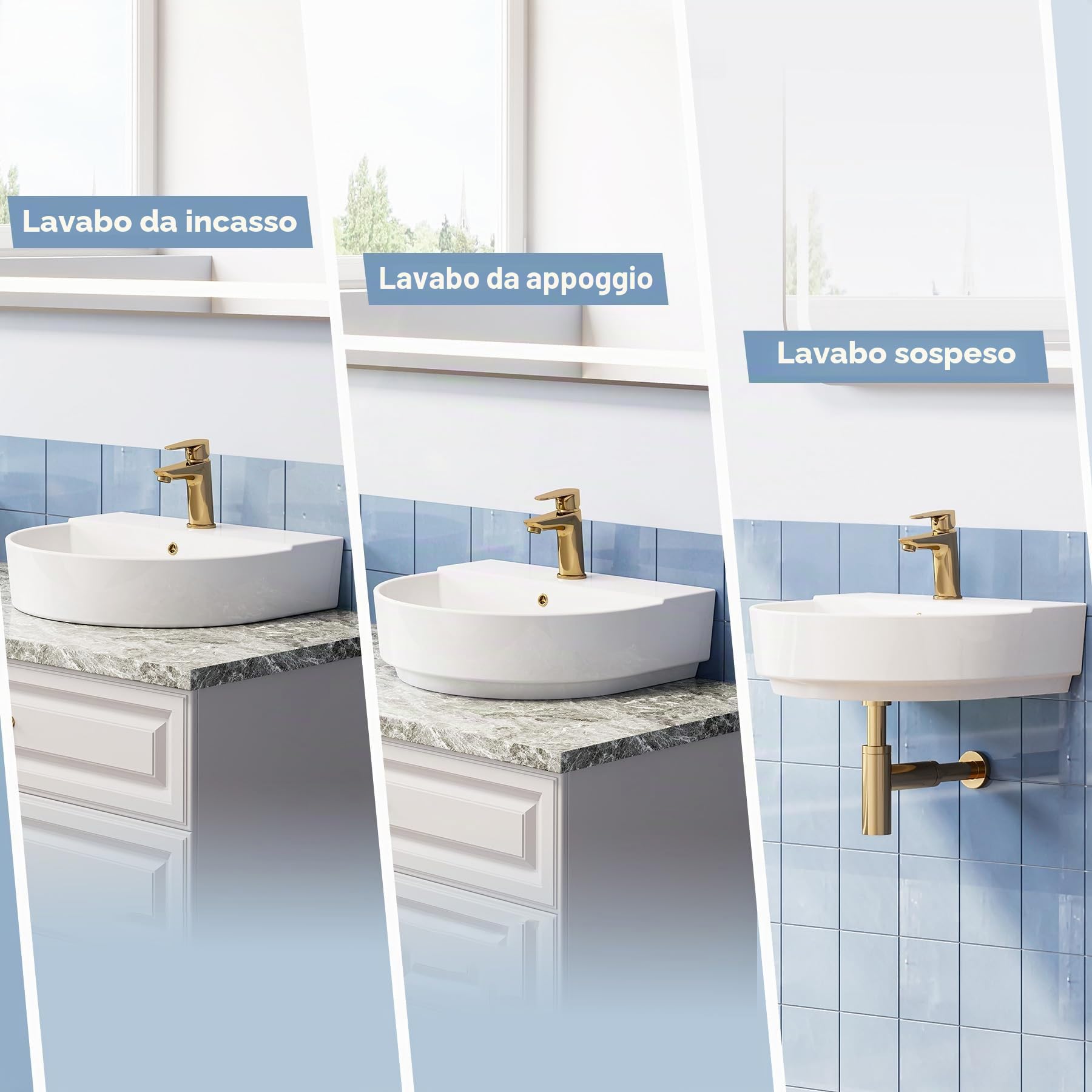HOROW Lavabo ovale in ceramica bianca - piccolo 50 cm per bagno degli ospiti e piccolo bagno | installazione versatile - appeso a parete o piano di lavoro | con ripiano e foro per rubinetto