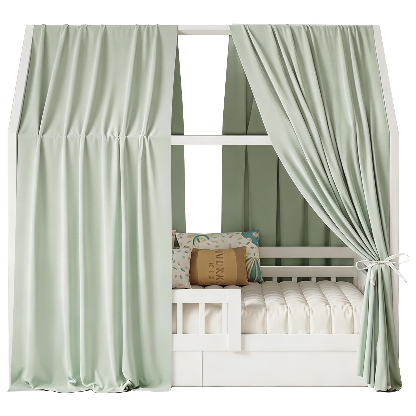 Dosel de cama de casa con dosel, 2 piezas de muselina, dosel suave y transpirable, decoración para habitación infantil, cielo de ensueño para habitación infantil, niñas y niños (verde claro