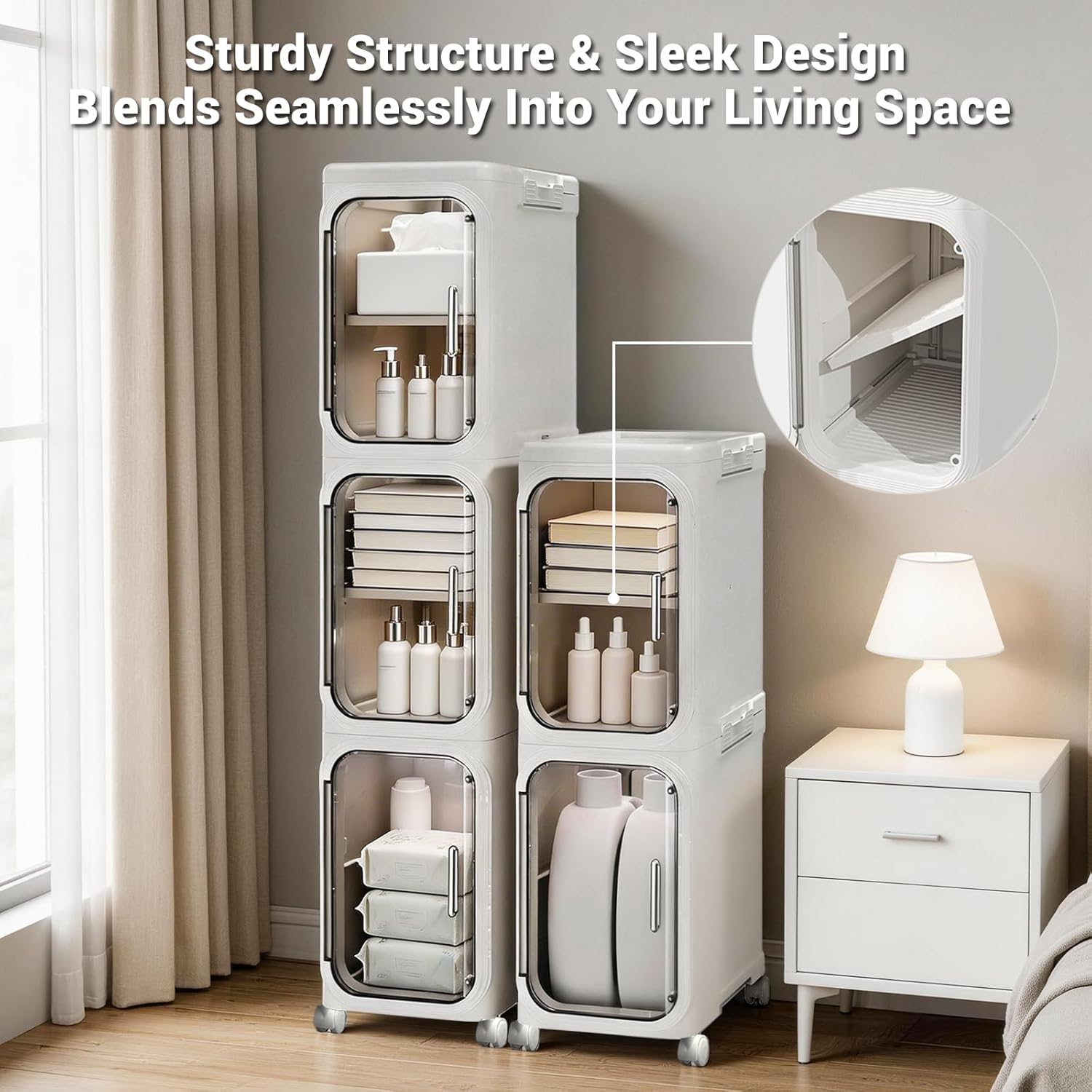 4-Tier Tall Narrow Storage Cabinet with Adjustable Shelves and Lockable Wheels — Ideal for Small Spaces in Bathroom, Kitchen, or Laundry Room