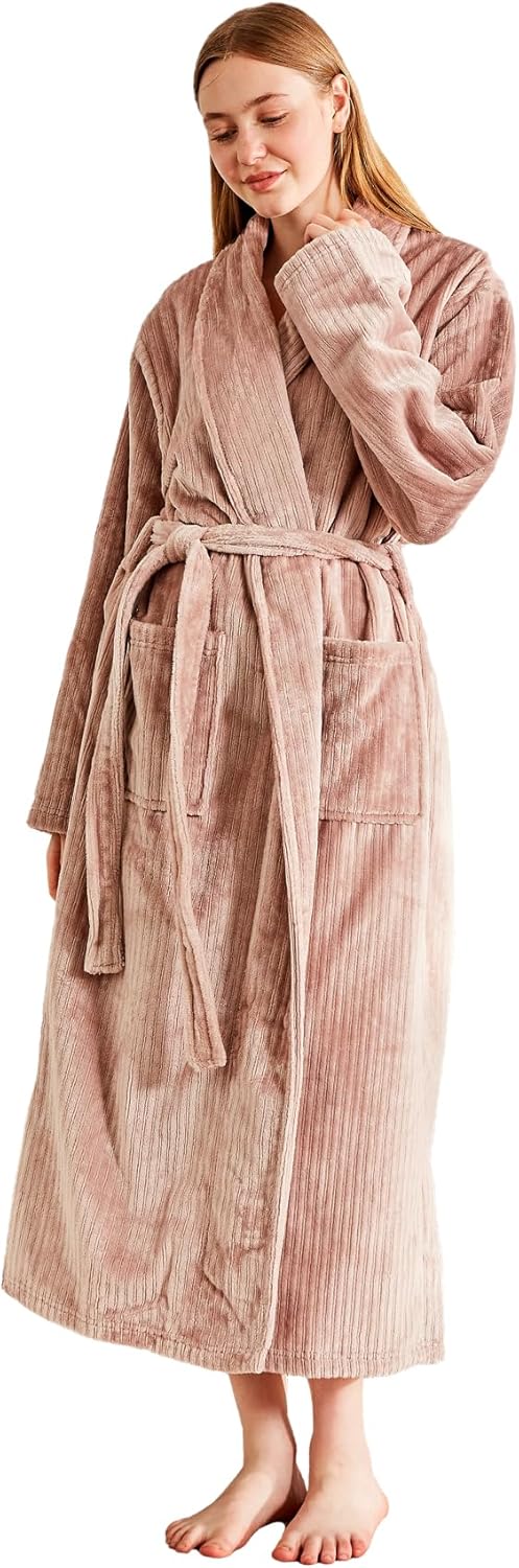 Serenhom Women’s Plush Soft Fleece Robe – Fluffy Warm Jacquard Bathrobe, Cozy Loungewear for Spa, Sleep, and Relaxation - Image 2