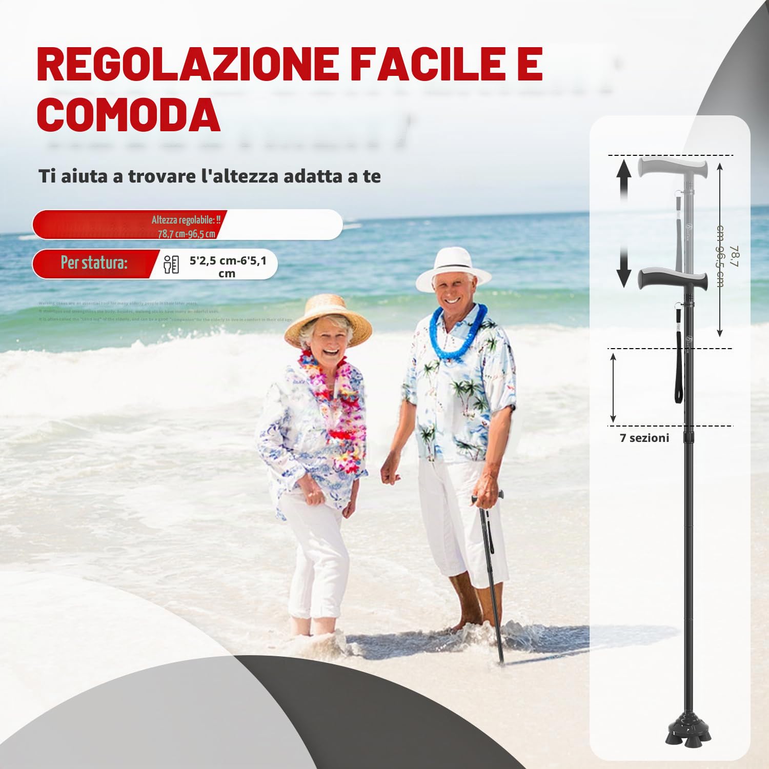 BeneCane Bastone da passeggio per uomini e donne bastone da passeggio per anziani bastone pieghevole Quad Cane regolabile leggero robusto autoportante pieghevole
