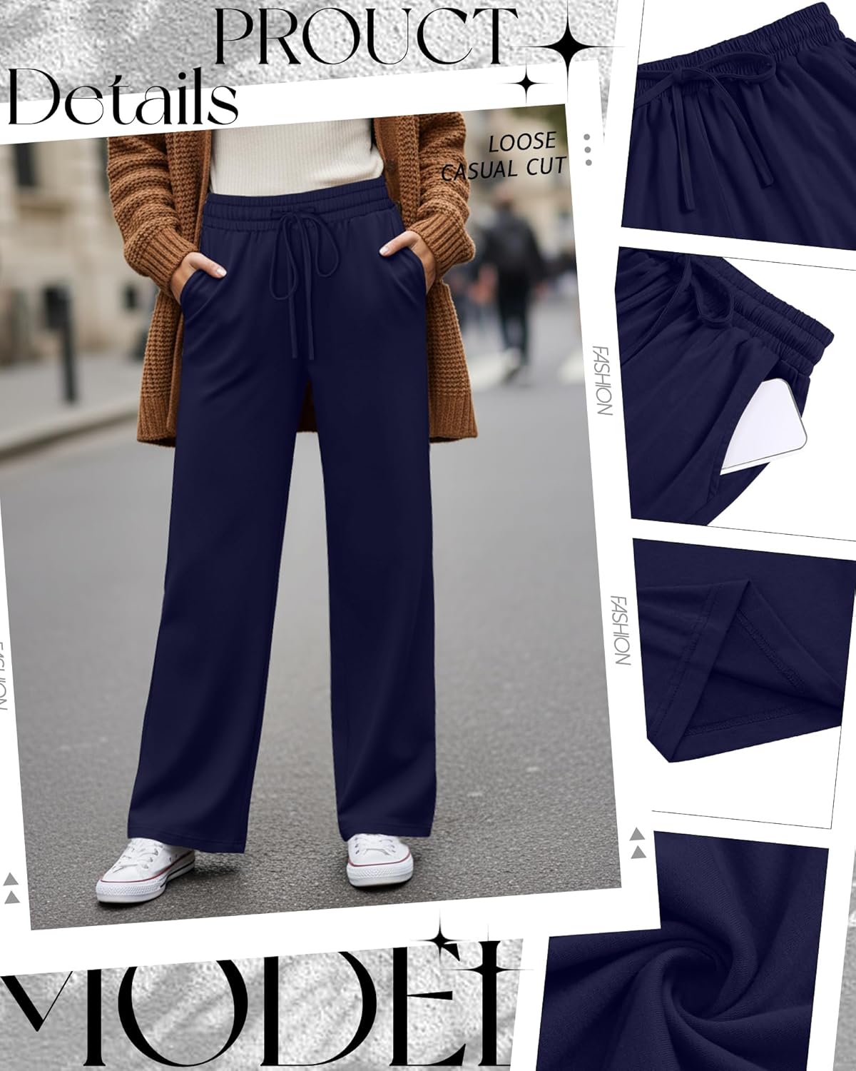 3 Pack Women's Wide Leg Yoga Pants, Casual Drawstring Sweatpants Elastic Waist Loose Lounge Pants with Pockets - Image 5